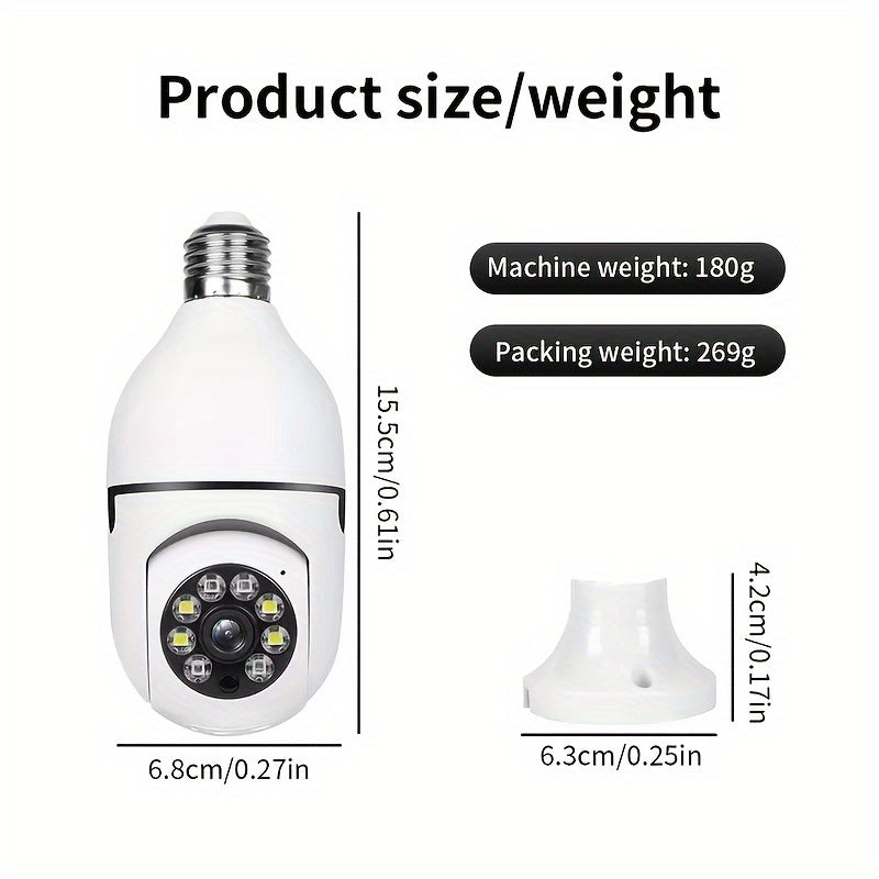 2.4GHz WiFi HD E27 Bulb Camera Featuring Automatic Tracking, Black-White Night Vision, and Two-Way Audio Communication