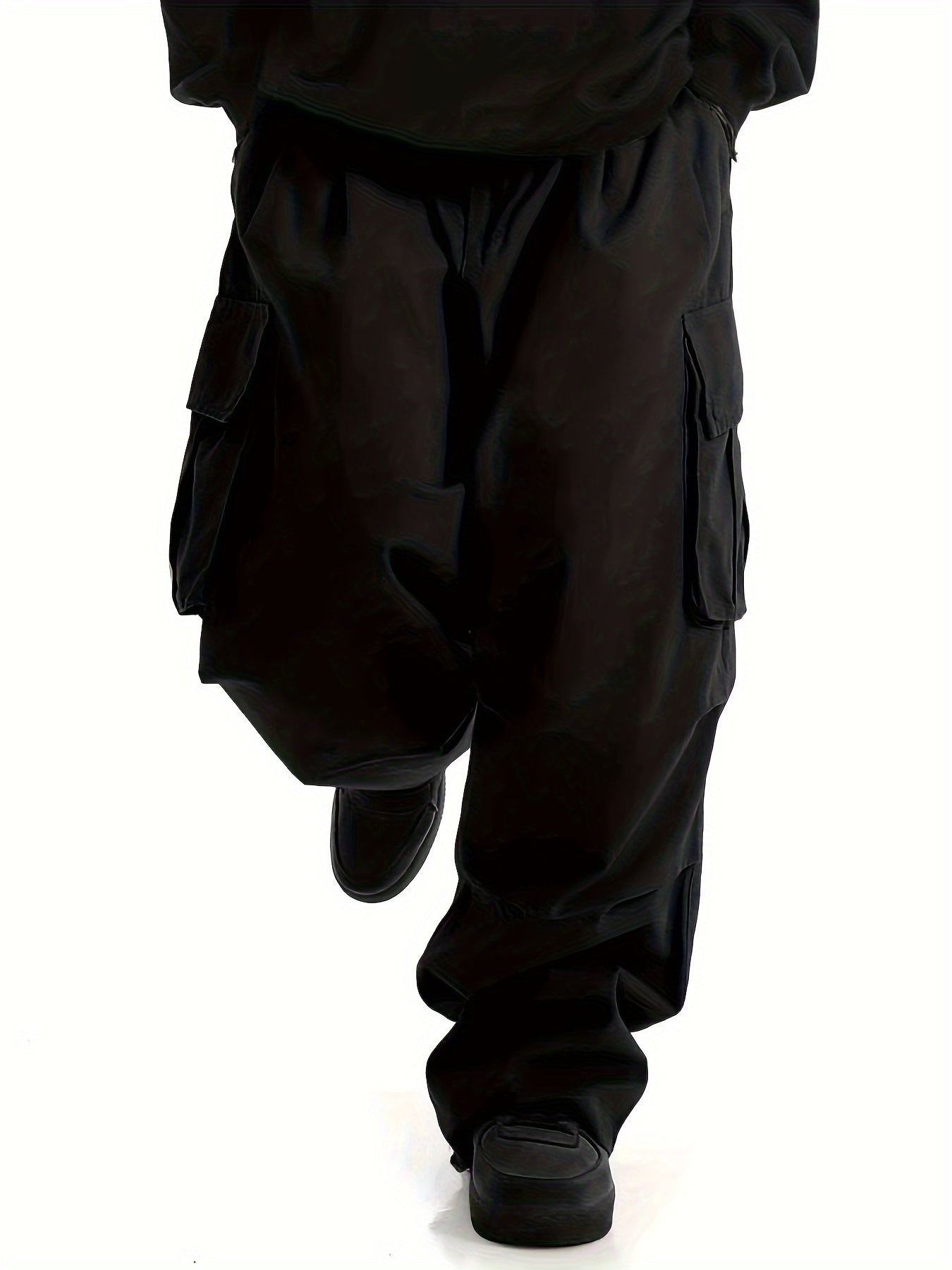 Men's straight leg cargo pants with multiple flap pockets, loose and casual for outdoor activities or work, in streetwear style.