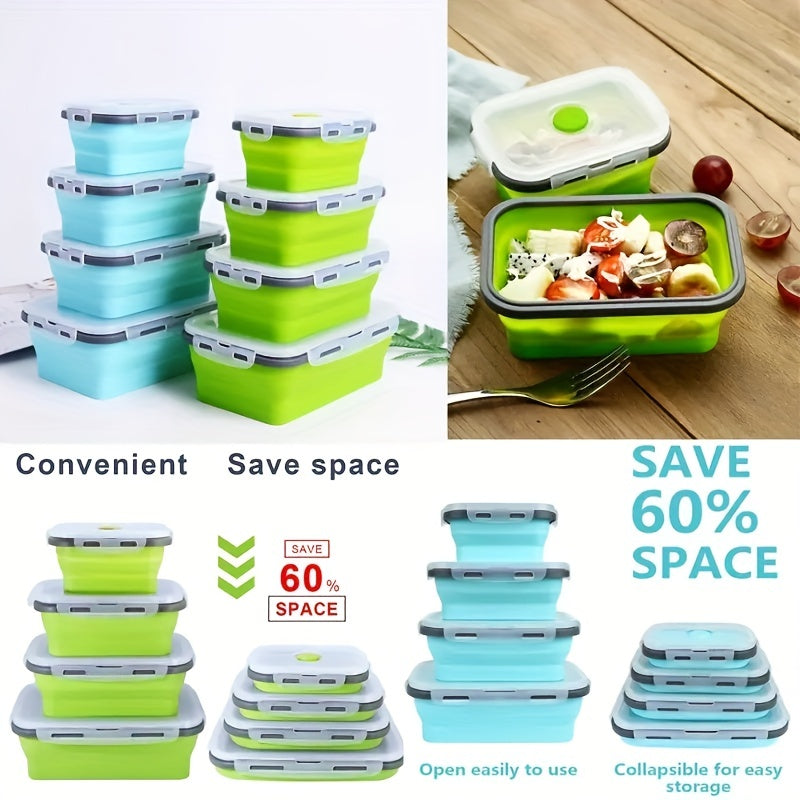 Set of 4 Collapsible Silicone Food Storage Containers with Lids - Ideal Portable Bento Lunch Box for Teens and Professionals - Can be Used in Microwave and Dishwasher - Great for School, Office, and Home Kitchen