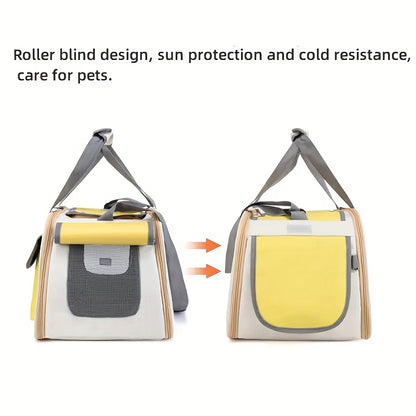 Portable pet carrier bag for cats and small dogs, fashionable, ventilated, foldable single shoulder space capsule for easy travel.