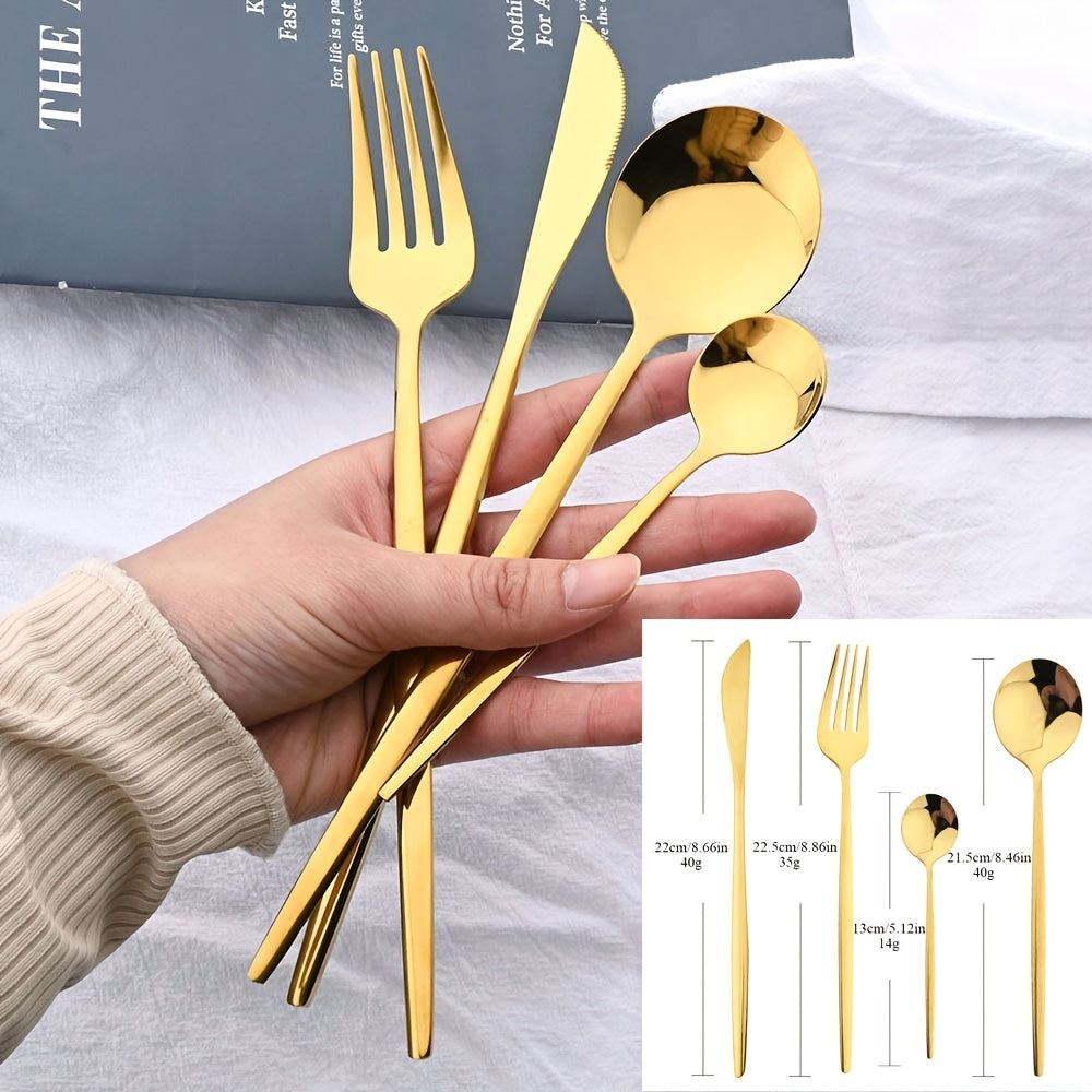 24-piece black handle gold cutlery set made of stainless steel for kitchen or dining use, perfect for gifting.