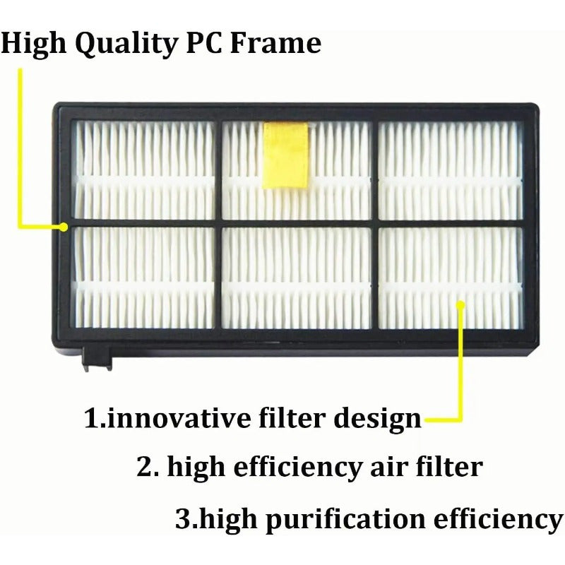 Replacement HEPA filters for iRobot 800 and 900 series vacuum cleaners come in a convenient 4-pack. These filters are compatible with various models including 805, 860, 870, 871, 875, 880, 890, 960, 961, 980, 981, and 985. They are made with