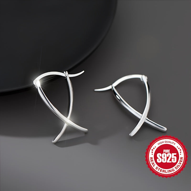 S925 Sterling Silver Cross-line Earrings, Elegant Design Perfect for Daily Wear or Gifting, Hypoallergenic Lightweight 2.59g