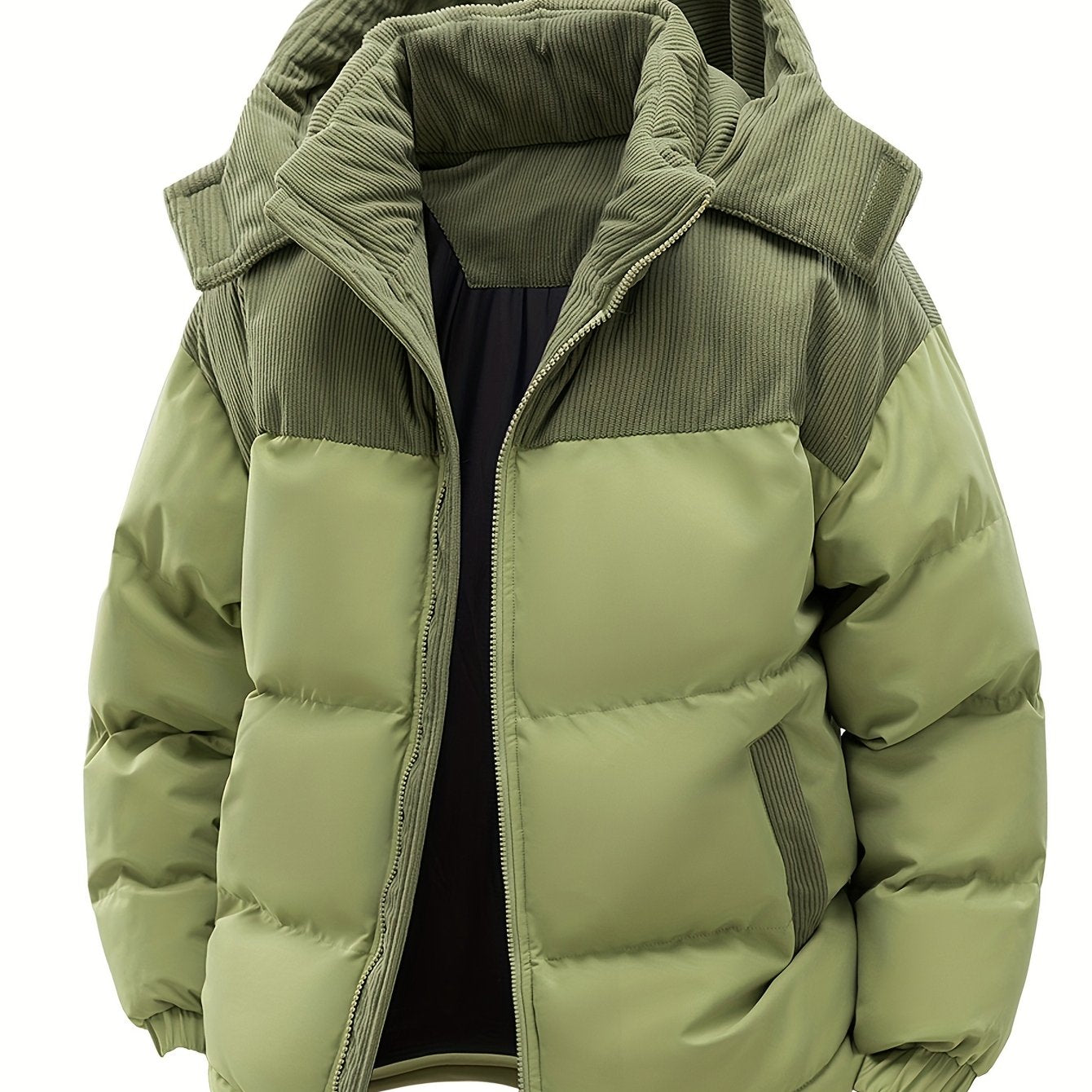 Men's Thick Winter Parka Jacket with Hood - Casual Polyester Ski Coat, Long Sleeve, Solid Color Pea Coat