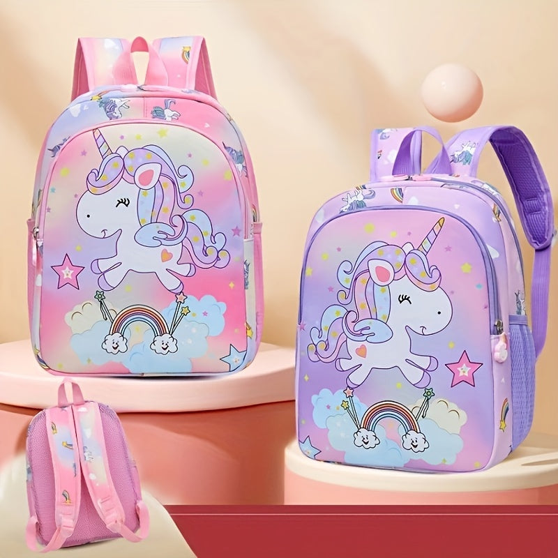 Cute Unicorn Princess Backpack for Girls - Nylon, Waterproof & Lightweight with Adjustable Straps, Zip Closure - Ideal for Kindergarten & Outdoor Adventures, Ages 3-6, Unicorn-themed.