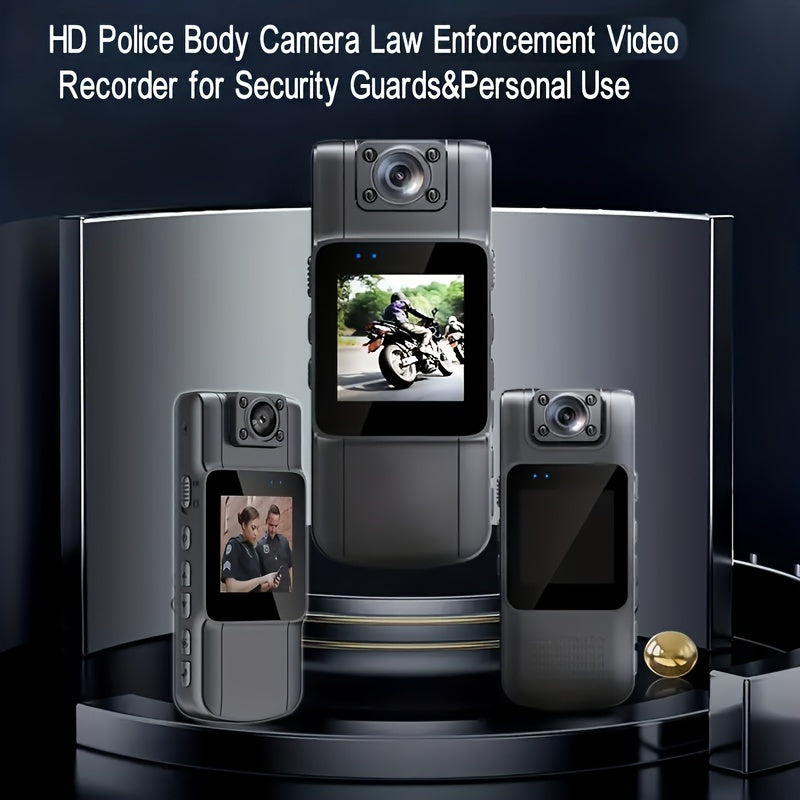 Wearable Full HD Body Camera with Rotatable Lens, Wide Angle, Night Vision, and IPS Screen for Riding, Sports, and Travel. Features USB/Battery Power and Rechargeable Lithium Polymer. Compatible with Laptops.