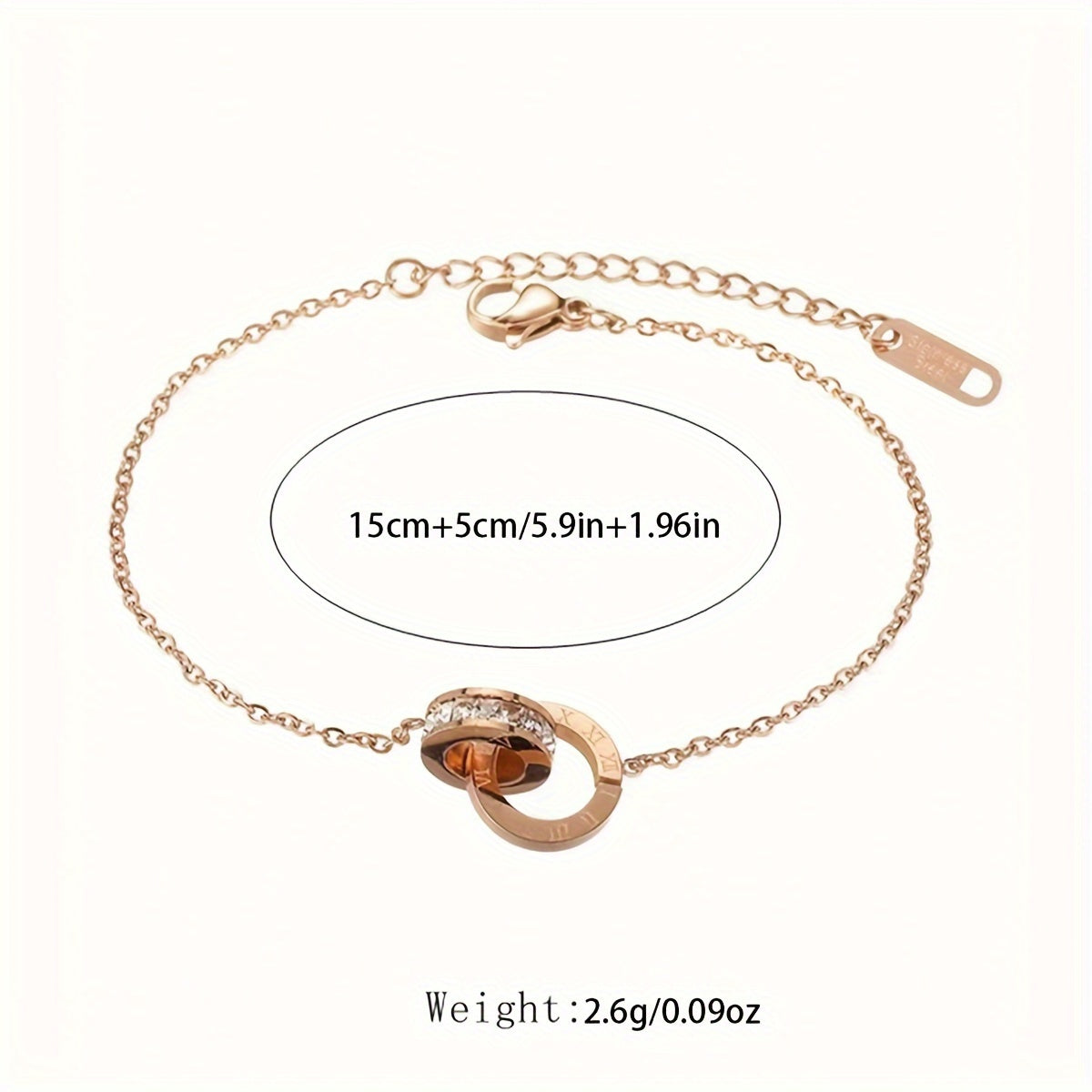 Stainless steel bracelet with double-loop Roman numerals and zirconia, perfect for daily wear for women.