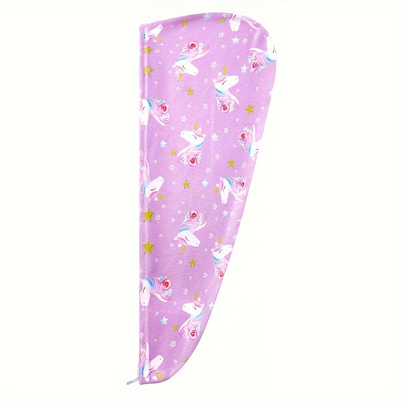 Microfiber cartoon hair towel wrap with button for kids, quick dry cap with cute patterns, absorbent towel for women and girls.