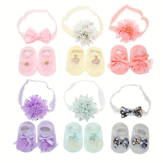 1 Set of Kids' Cotton Blend Lace & Bow Low-Cut Socks and Hairbands - Soft, Breathable & Elastic for Spring/Summer Comfort