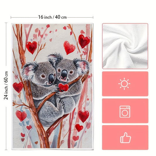 Set of 2 Kitchen Towels featuring Valentine's Day Koalas, Ultra Soft and Highly Absorbent Dish Hand Towels for Holiday Decor, Machine Washable, Size 16x24 Inch - Item Number 2KYSYS1217554