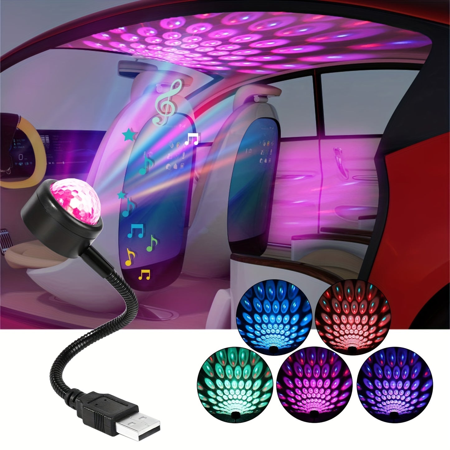 Enhance ambiance with USB Car Music Rhythm Projector LED Lamp!