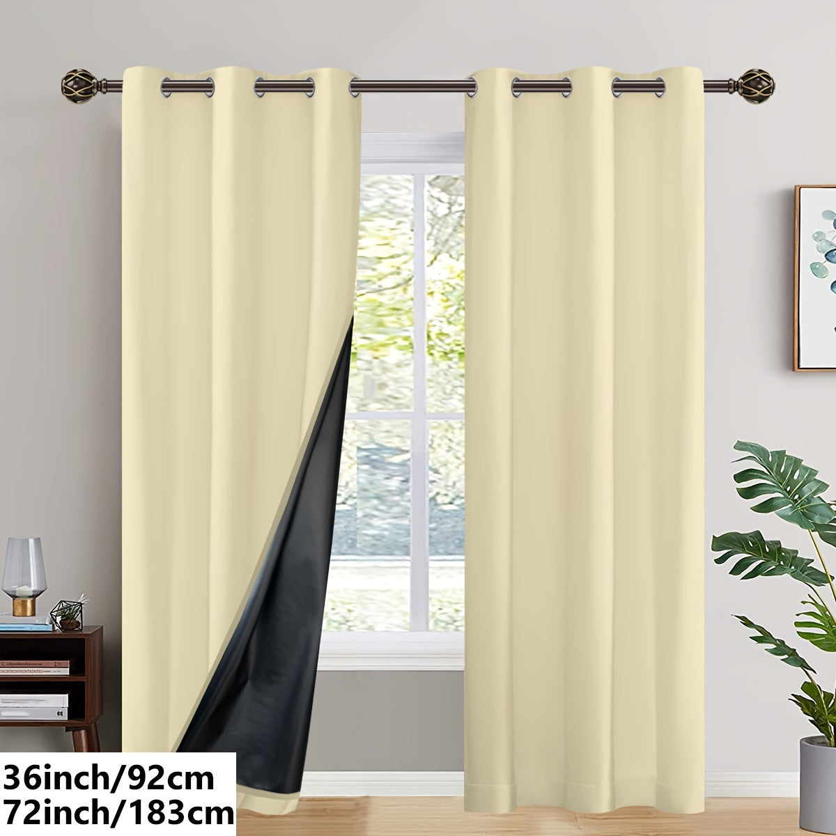 2PC Insulated Blackout Curtains with Coated Insulating Lining - Ideal for Living Room, Bedroom, Kitchen, Bathroom - Perfect for Home and Room Decoration