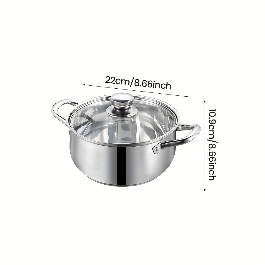 1 Set of 304 Stainless Steel Soup Pot with Lid, Heavy-duty Construction, Even and Fast Heating, Durable Double-layer Bottom, Versatile and Highly Heat Retentive, Suitable for Home, Restaurant, Hotel, Camping, Party Use