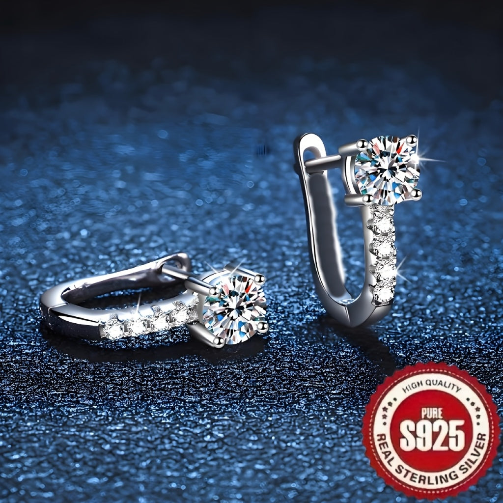 Elegant U-shaped hollow earrings in S925 sterling silver with synthetic zirconia. French-style luxury with a geometric design. Versatile for daily wear and gifting occasions, perfect for