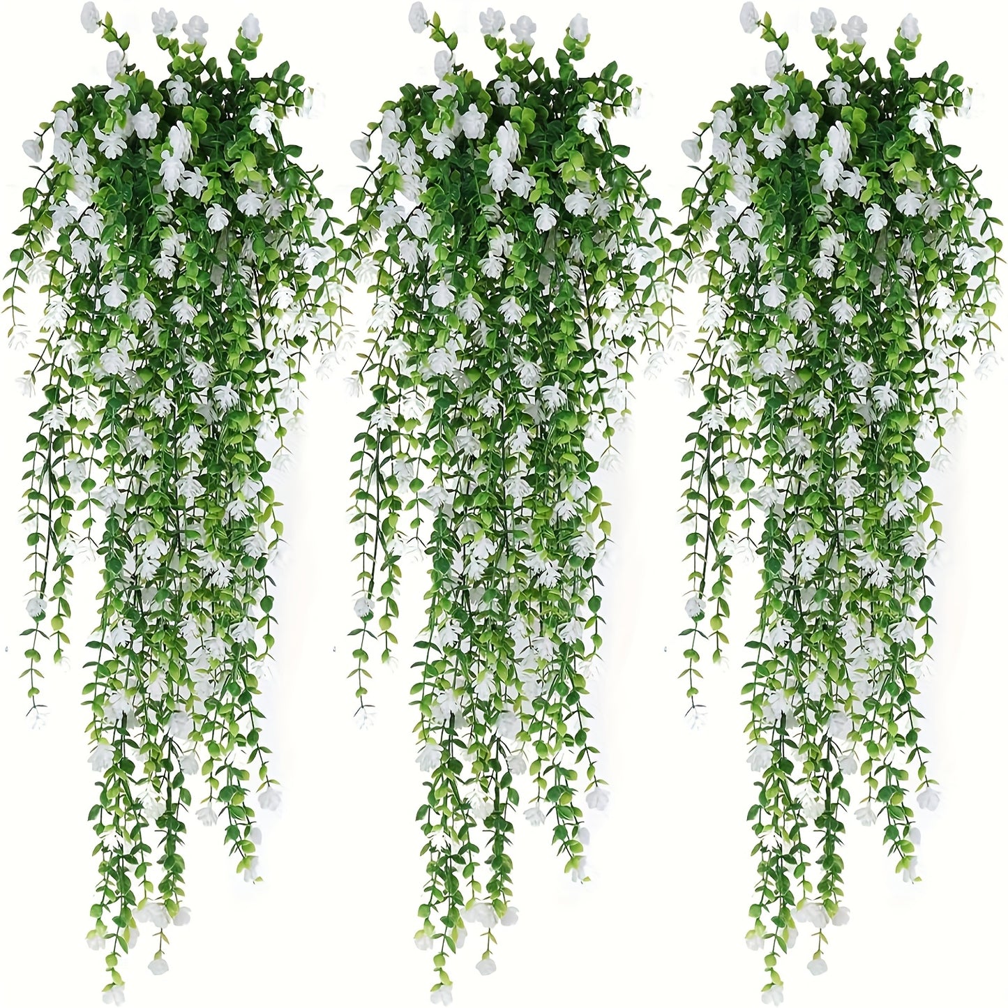 Artificial mountain camellia hanging plants, 3-pack greenery for home and outdoor decor. Perfect for Valentine's Day, St. Patrick's Day, Ramadan, and indoor wedding decoration. No container