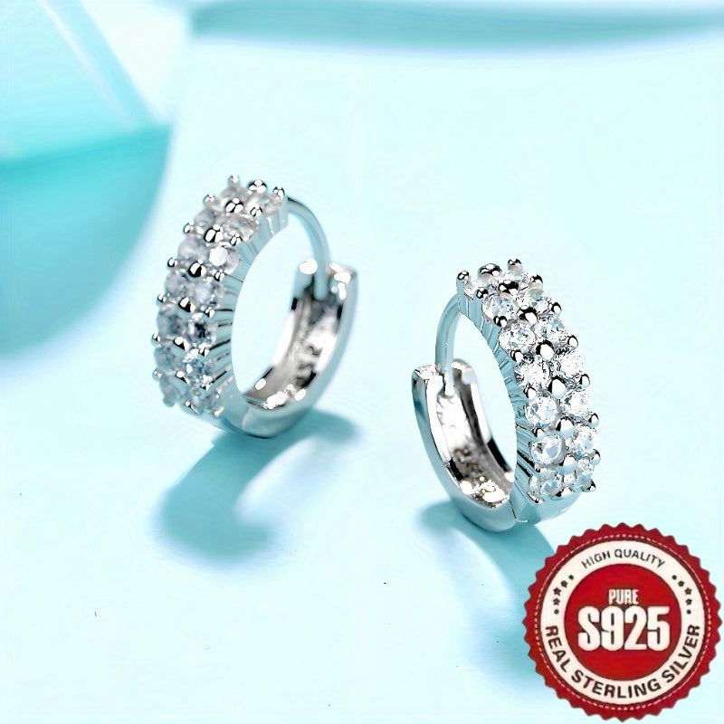 S925 Pure Silvery Fashion Retro Exquisite Trendy Earrings with Synthetic Zirconium Inlay. Ideal for casual or party wear.