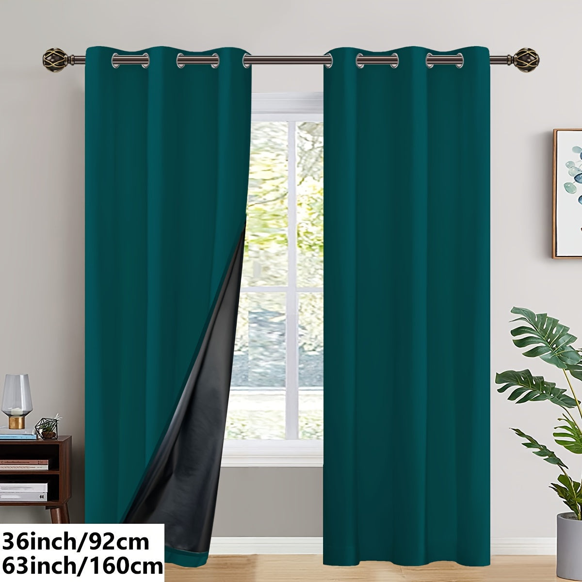 2PC Insulated Blackout Curtains with Coated Insulating Lining - Ideal for Living Room, Bedroom, Kitchen, Bathroom - Perfect for Home and Room Decoration