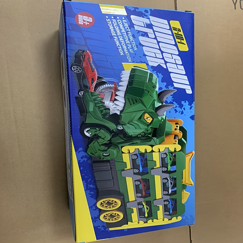 City Track Toy Boy Set, Transforming Dinosaur Truck with 6 Cars, Ultimate Garage Toy for 3-5 Year Olds, Perfect Winter Birthday Gift.