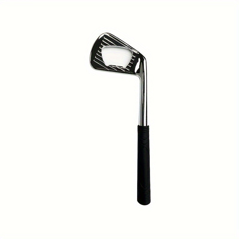 A golf club-shaped bottle opener made of zinc alloy with a golden finish.