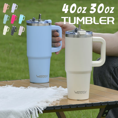 Термокружка Watersy из нержавеющей стали - 30oz/40oz изолированный кофейный стакан с крышкой для соломинки и ручкой. Противопроницаемая, двойная вакуумная фляга для горячих/холодных напитков, без BPA, идеальный подарок на праздник.