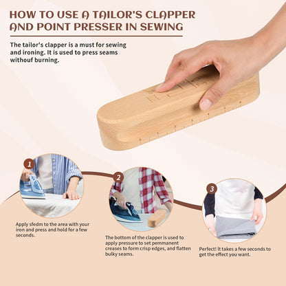 1 wooden tailor's clapper with a magnetic pin cushion, perfect for sewing, quilting, and ironing.