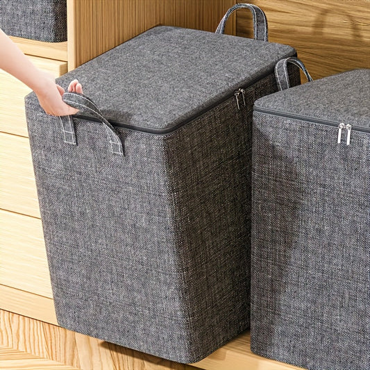 Keep your bedroom and closet organized with this waterproof fabric organizer. The extra-large 109.78L clothes storage bag with lid is dustproof and features reinforced handles for easy transport. Perfect for storing clothing, blankets, bedding, and more