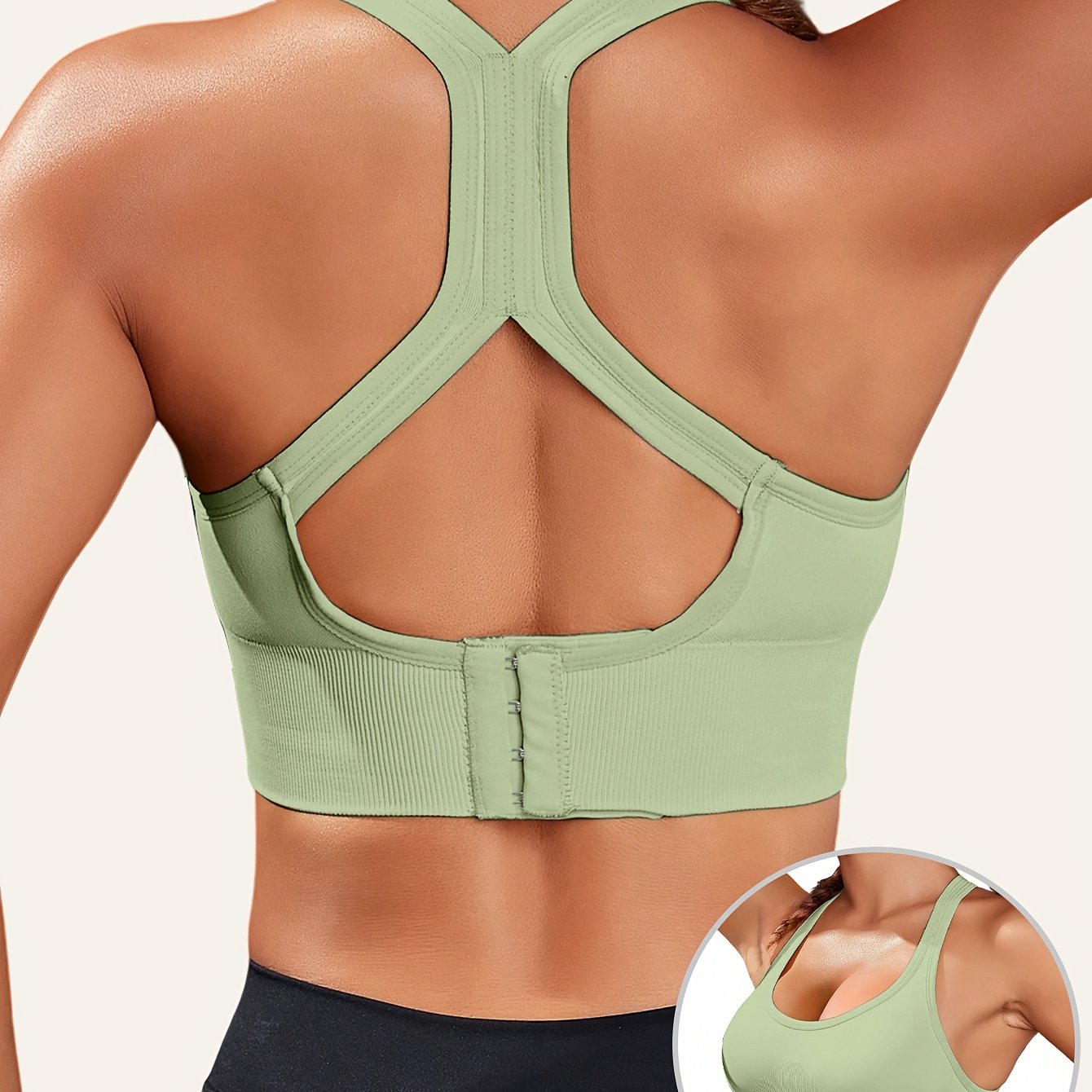 Women's sports bra with removable pads, breathable knit fabric, no-slip design, solid color, nylon material, no underwire - ideal for gym and yoga.