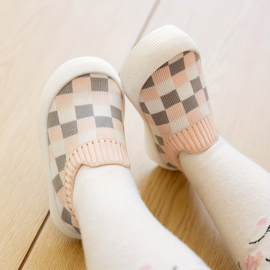 Plaid slip-on woven shoes for baby boys, perfect for indoor and outdoor comfort.