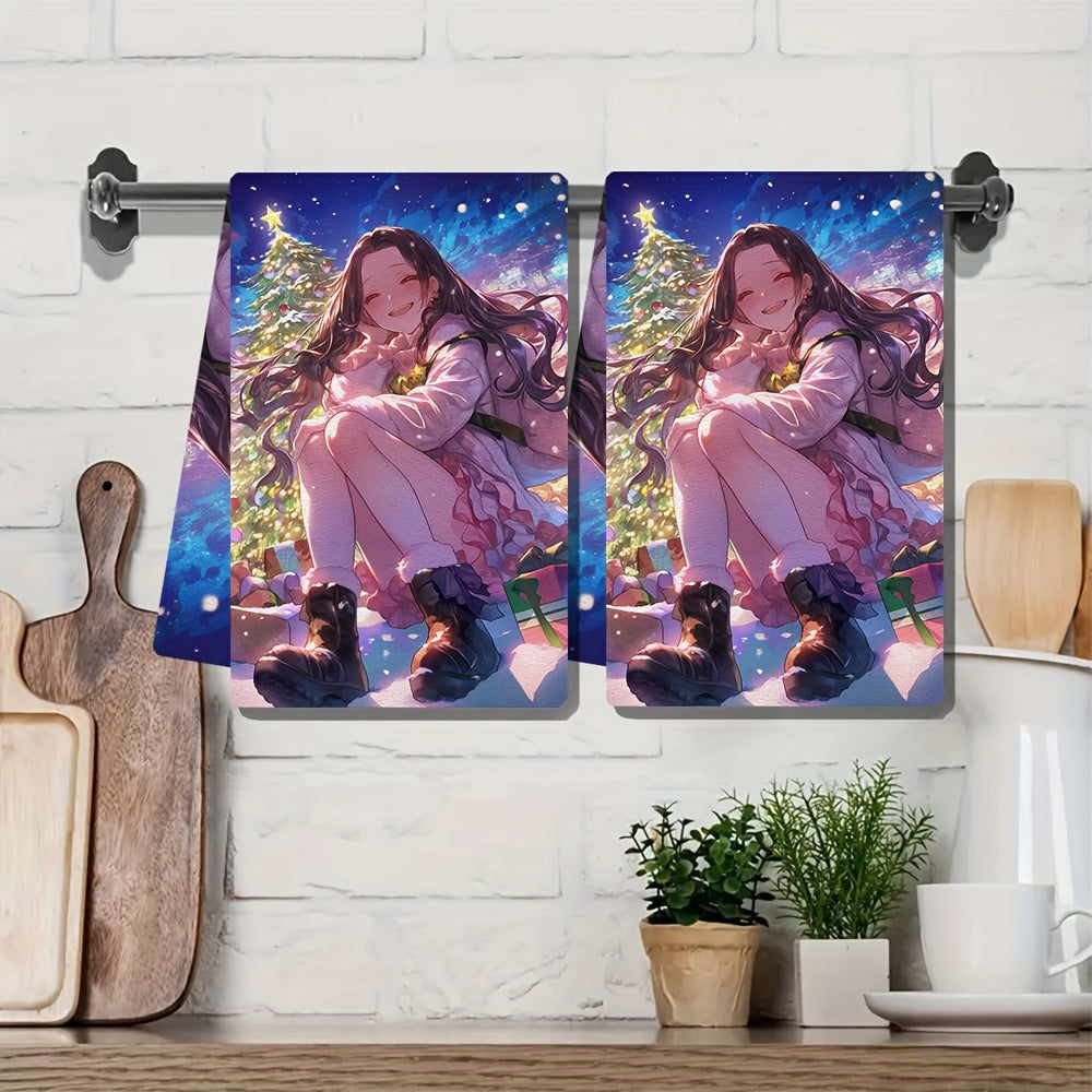 Pair of 2 ultra-soft kitchen towels that add sparkle to your nights. These highly absorbent dish and hand towels are perfect for holiday decoration. They are machine washable and measure 40.64x60.96 cm.