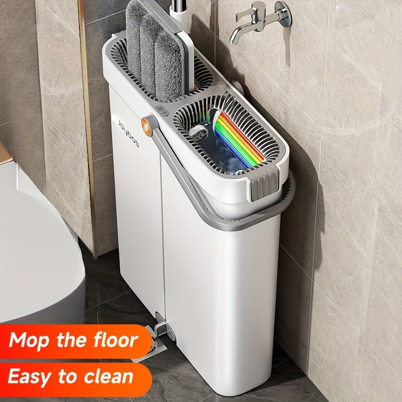 Introducing the Joybos 15.55in/39.5cm Mop and Bucket Set! This convenient set includes a No-Hand-Wash Flat Mop with 3 Washable Microfiber Cloths, perfect for both wet and dry use. Ideal for tiles, wood, marble, and more, this set is versatile and