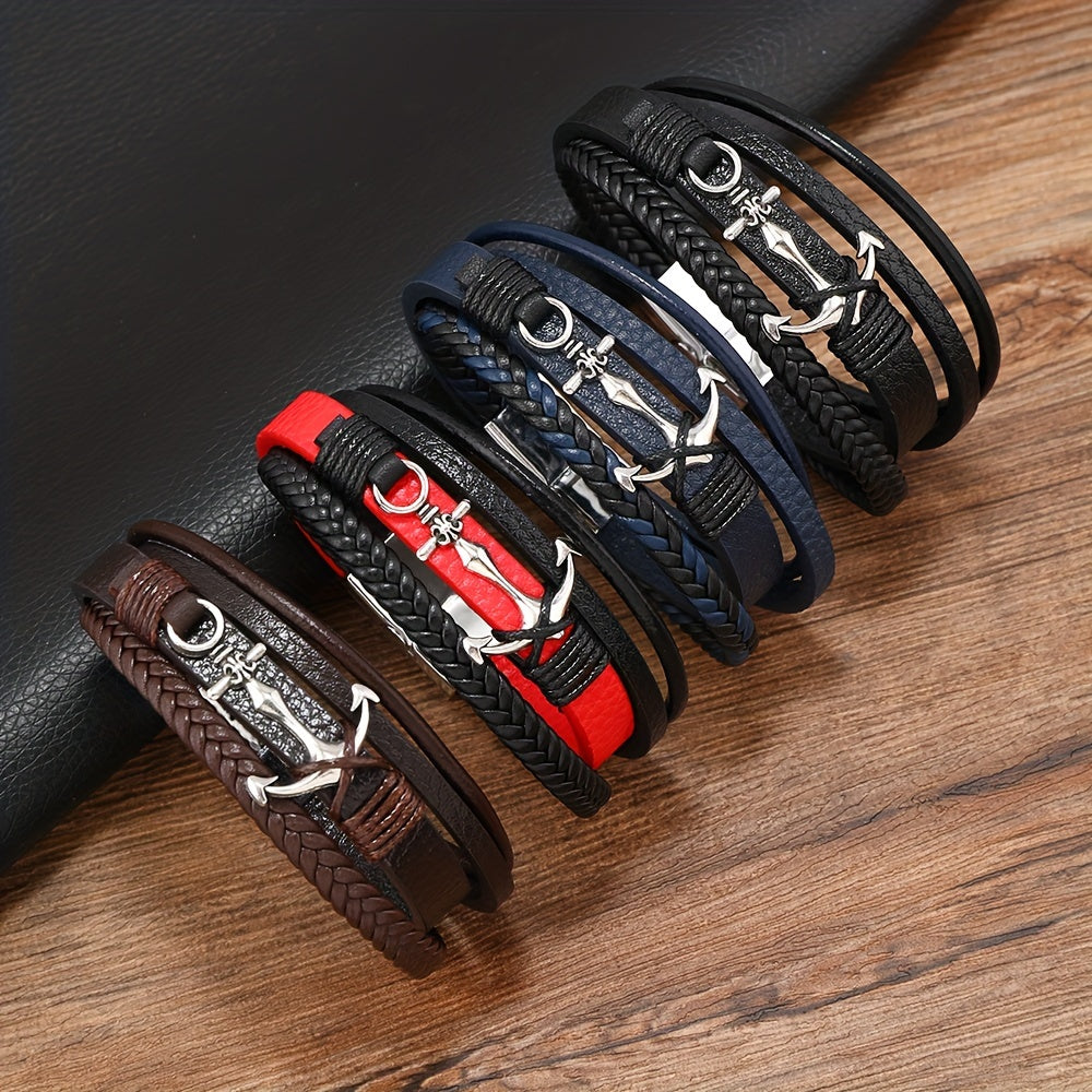 Chic and Minimalist Anchor Design PU Leather Bracelet for Men