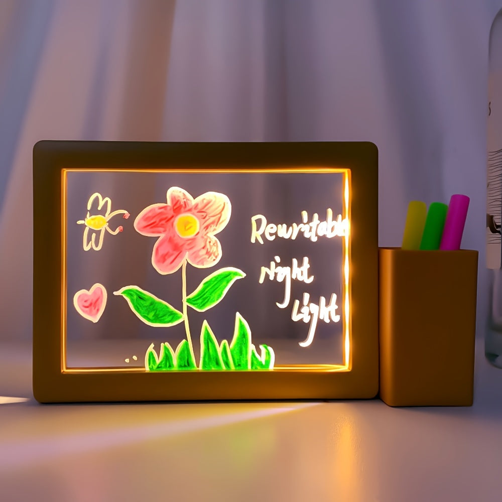 3D LED Night Light with Rewritable Message Board, USB-Powered, Warm White, Includes Markers, Ideal for Bedroom Decor & Gifts