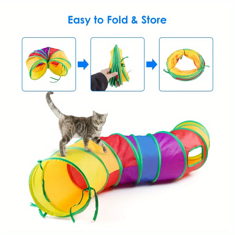 Foldable fabric maze with multiple tunnels for cats - fun exercise and hideaway playhouse for indoor cats