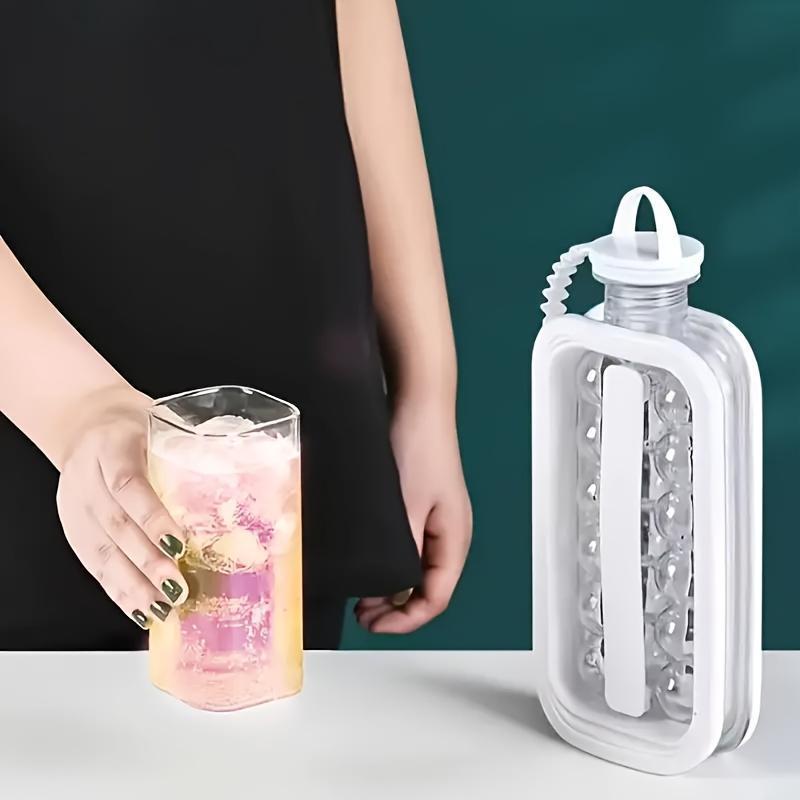 Foldable ice maker bottle with tray, high-capacity ice maker, and silicone molds for refrigerator.