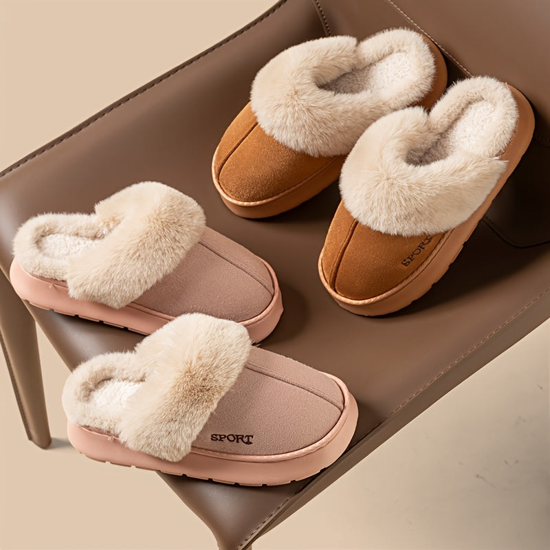 Winter season faux deer velvet slippers with sporty style, hand washable.