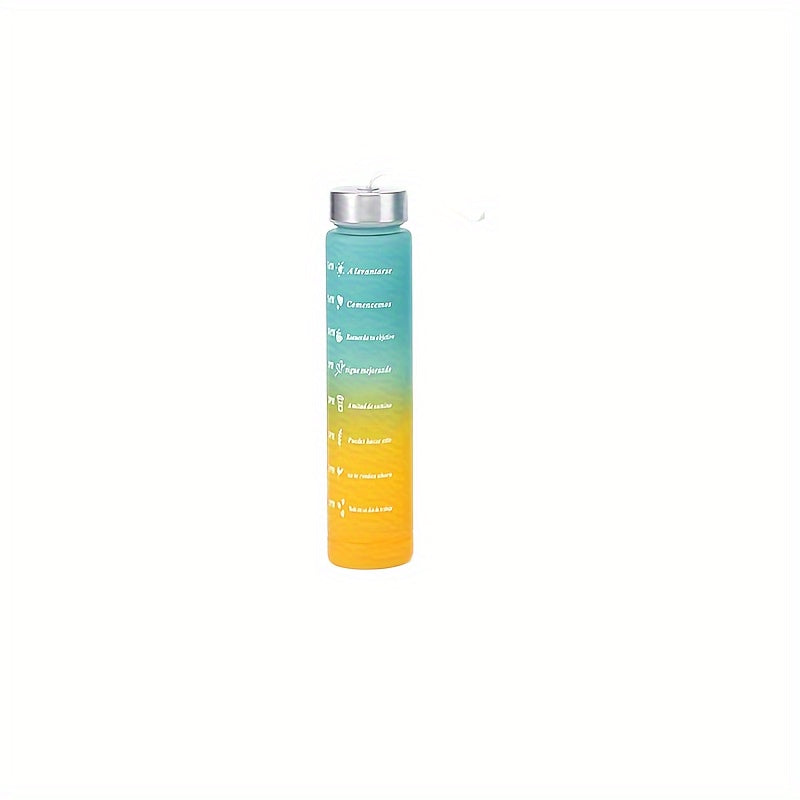 Set of three gradient sports water bottles with time markers, straws, and leak-proof design made of BPA-free PC material. Perfect for various activities and gifting occasions.