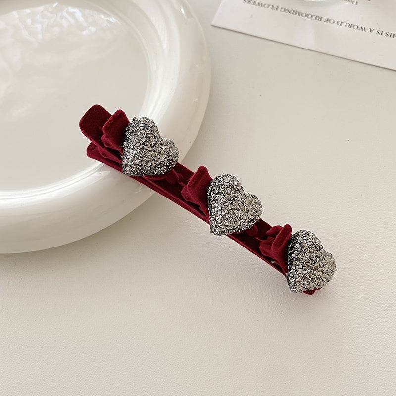 Set of 4 sparkling crystal stone braided hair clips for women, in duckbill hair barrette style.