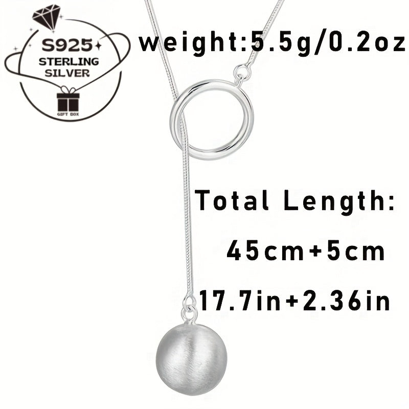 Elegant and high-end 925 silver necklace for women with brushed round ball design, lightweight and luxurious.