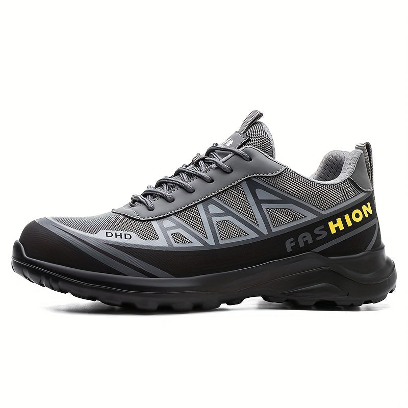 Breathable and non-slip steel toe work shoes for men, puncture proof.