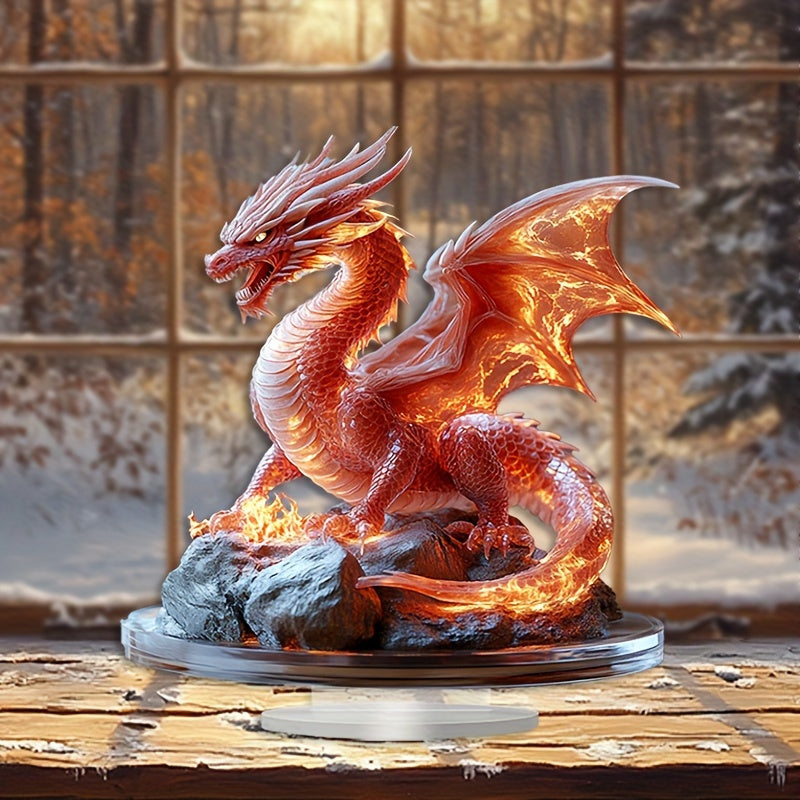 Add a touch of bohemian flair to your space with this unique Acrylic Fire Dragon Desk Decor - Great for Home & Office, Ideal Christmas Present