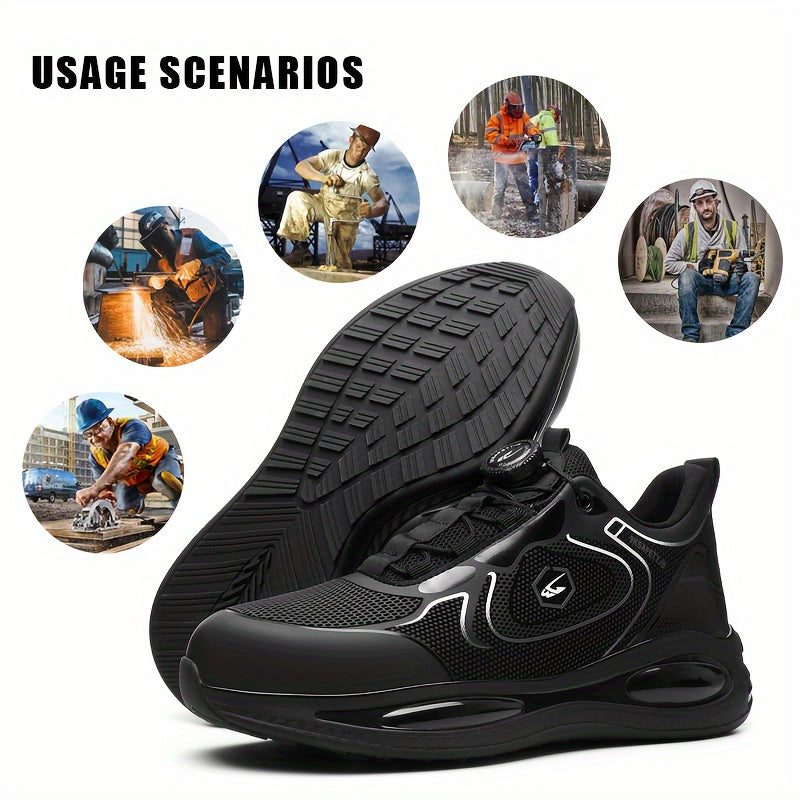 NIve Men's Safety Sneakers: Rotating Button, Breathable Mesh, EVA Sole, Low-Top Work Shoes, Anti-Smash & Puncture Resistant, All-Season Workwear & Stylish Protection