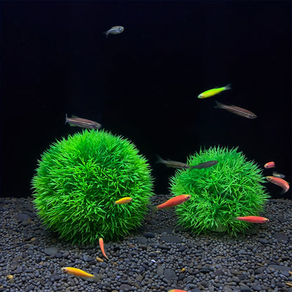 Artificial PVC Alternanthera grass ball for aquarium decoration.