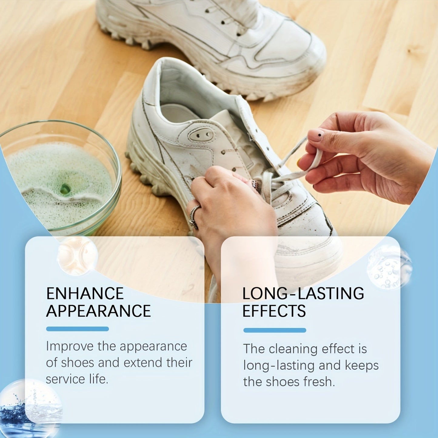 Jue Fish White Shoe Cleaner Foam effectively removes stains and yellowing, providing long-lasting care for PU leather, canvas, and athletic shoes. This residue-free formula contains sodium bicarbonate in a liquid form, with a capacity of less than 1