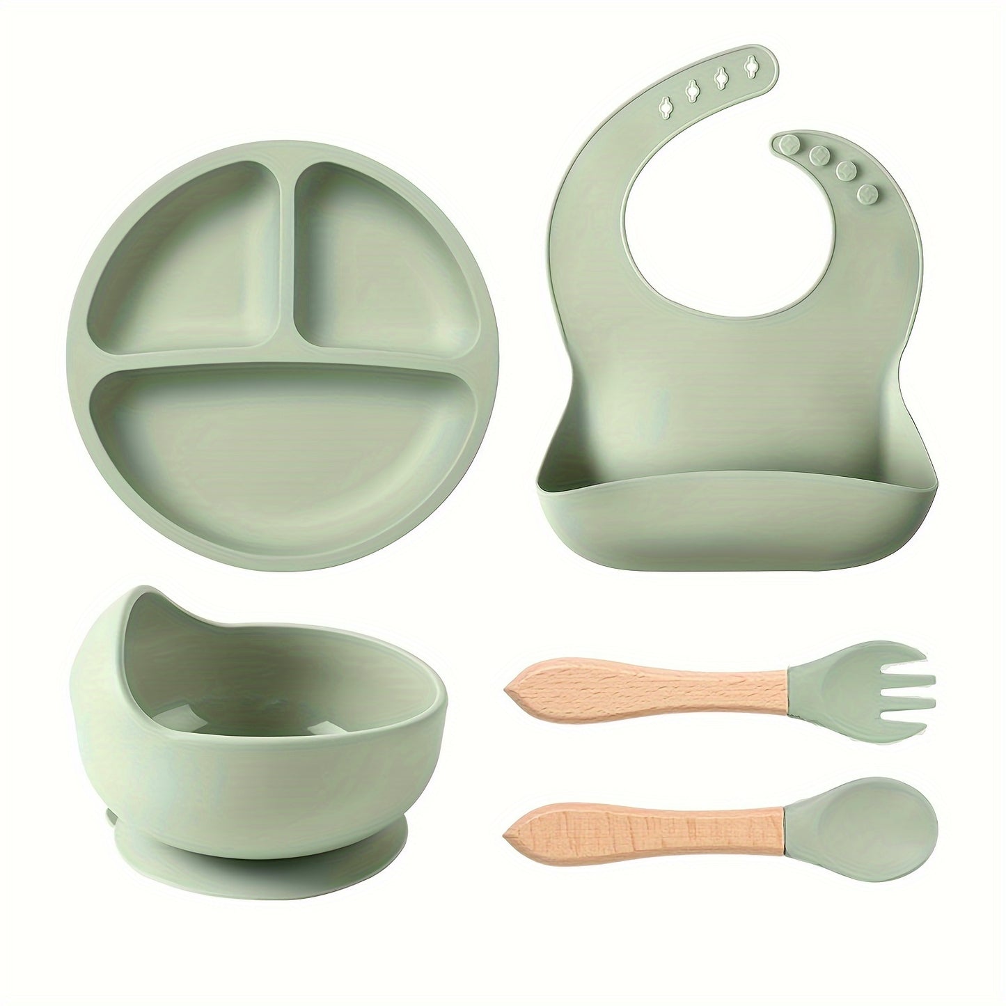 Gray Silicone Kids Feeding Set - Soft, Safe, Easy to Clean Tableware Kit