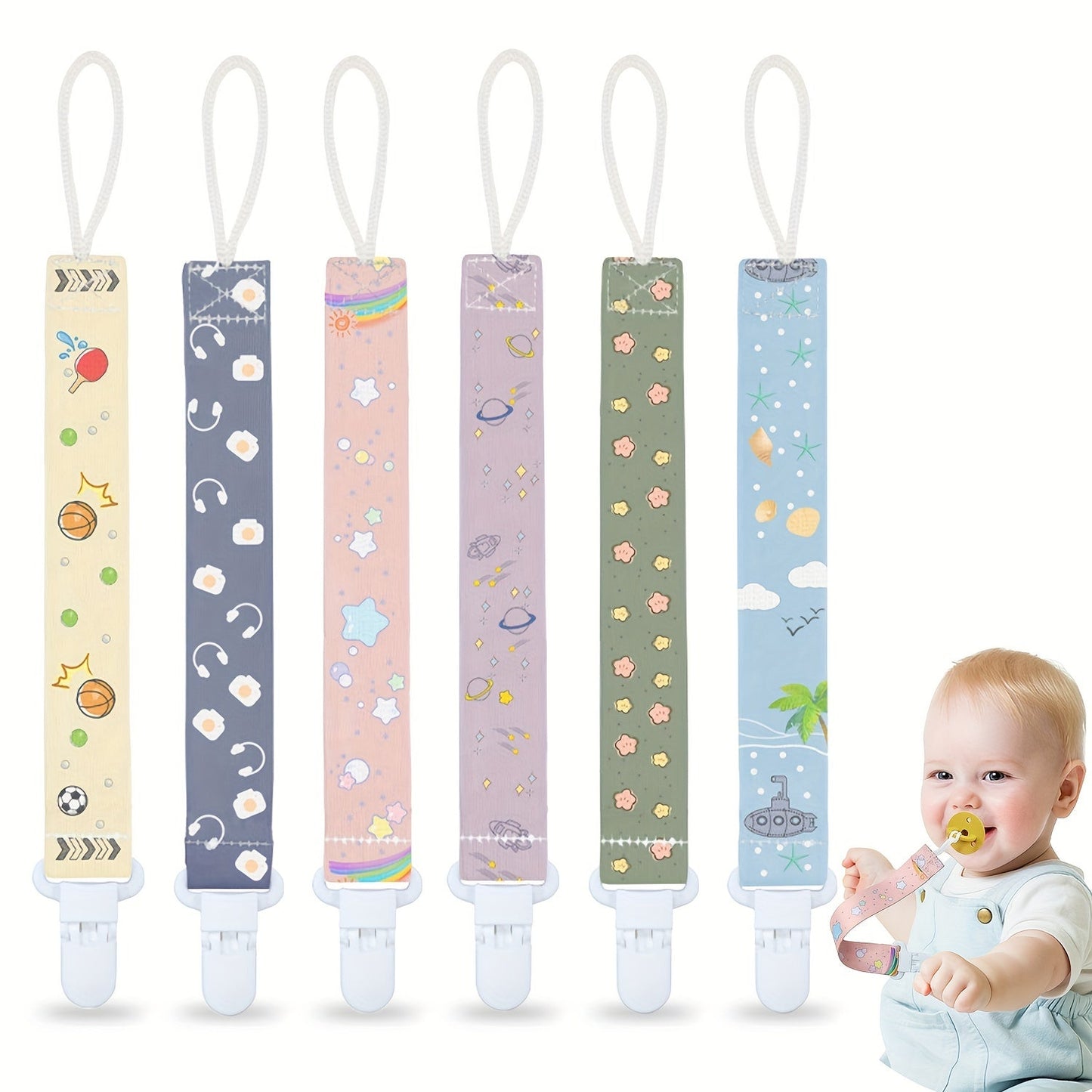 COZYPANDA Pacifier Clips - Set of 3, Universal Fit, Strong and Durable, Various Designs, Keep Pacifiers Securely Attached, Perfect Baby Shower Gift.