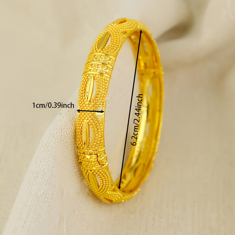 Set of 4 Luxury Bangles Plated in 24K Gold, Inspired by Arabian Style, Made of Copper with an Open Cuff Design, Perfect Fashion Jewelry for Women. Ideal for Weddings, Parties, and Gifting, Suitable for All Seasons.