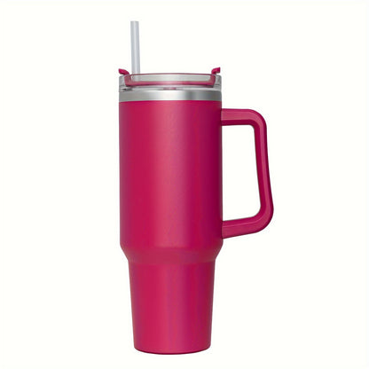 40oz stainless steel tumbler with handle & straw, BPA-free, ideal for car, home, office. Great for summer drinks & birthdays.