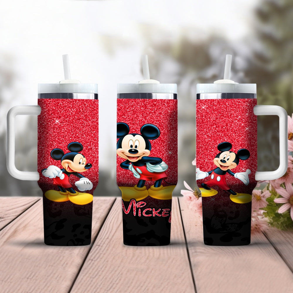 Mickey Mouse 40oz Stainless Steel Tumbler with Handle, Straw - BPA-Free, Ideal for Home & Car