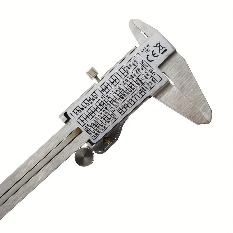 A 150mm stainless steel digital caliper with LCD display, also known as a 6-inch electronic vernier caliper, is a golden measuring tool with a digital caliper and thousandth scale ruler