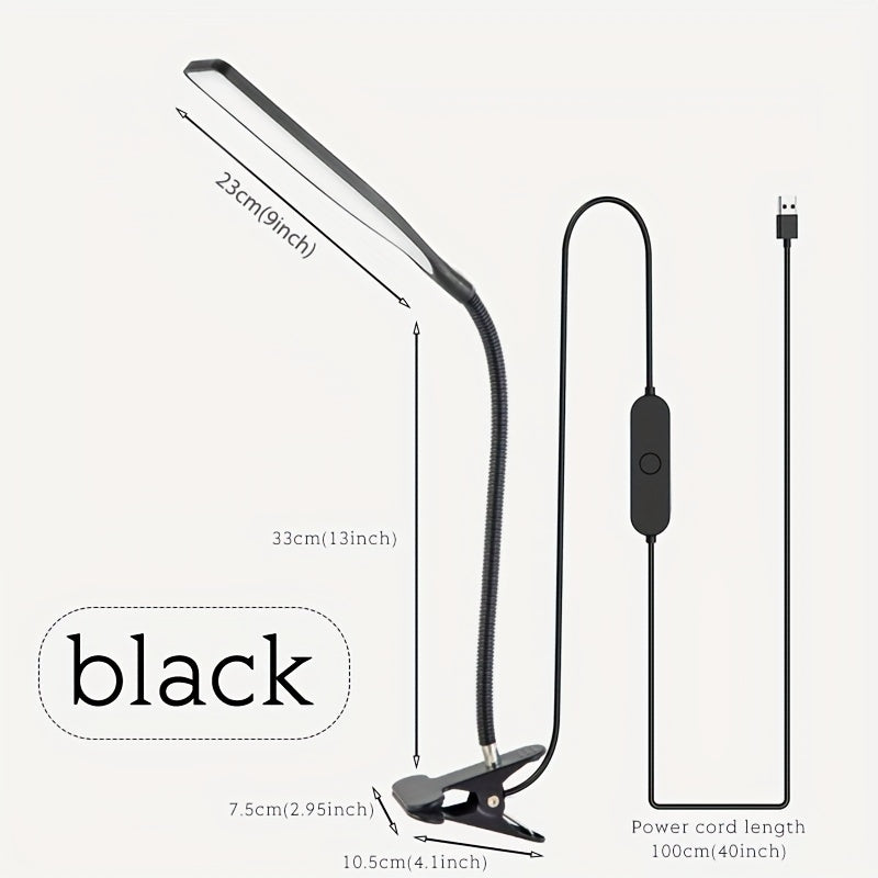 LED swing arm table lamp with clamp and flexible gooseneck design. Eye-caring architect desk light with USB power cord and switch. Functional desk lamp for home office in black or white